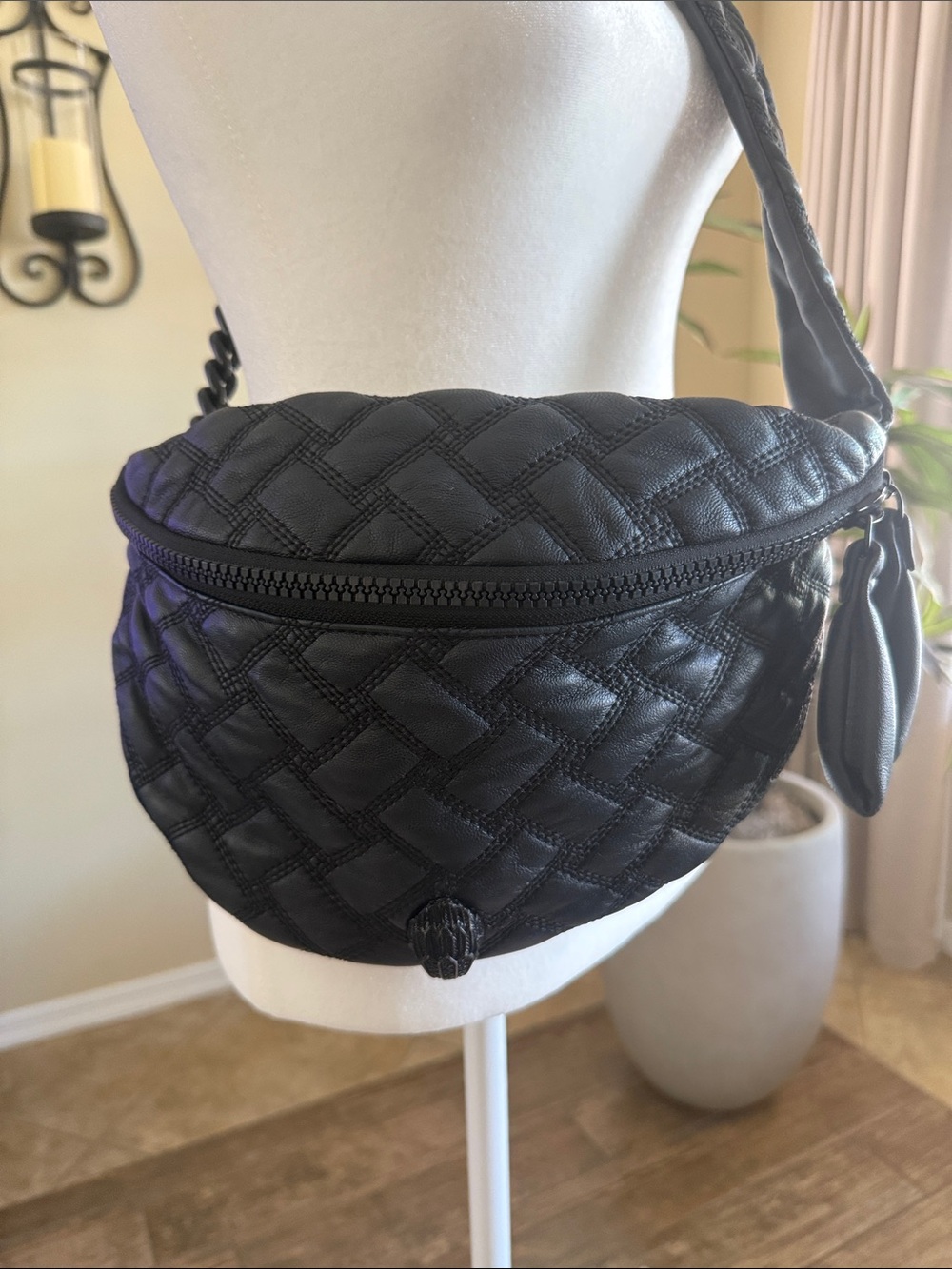 Kurt Geiger Quilted Black Leather Crossbody Belt Bag